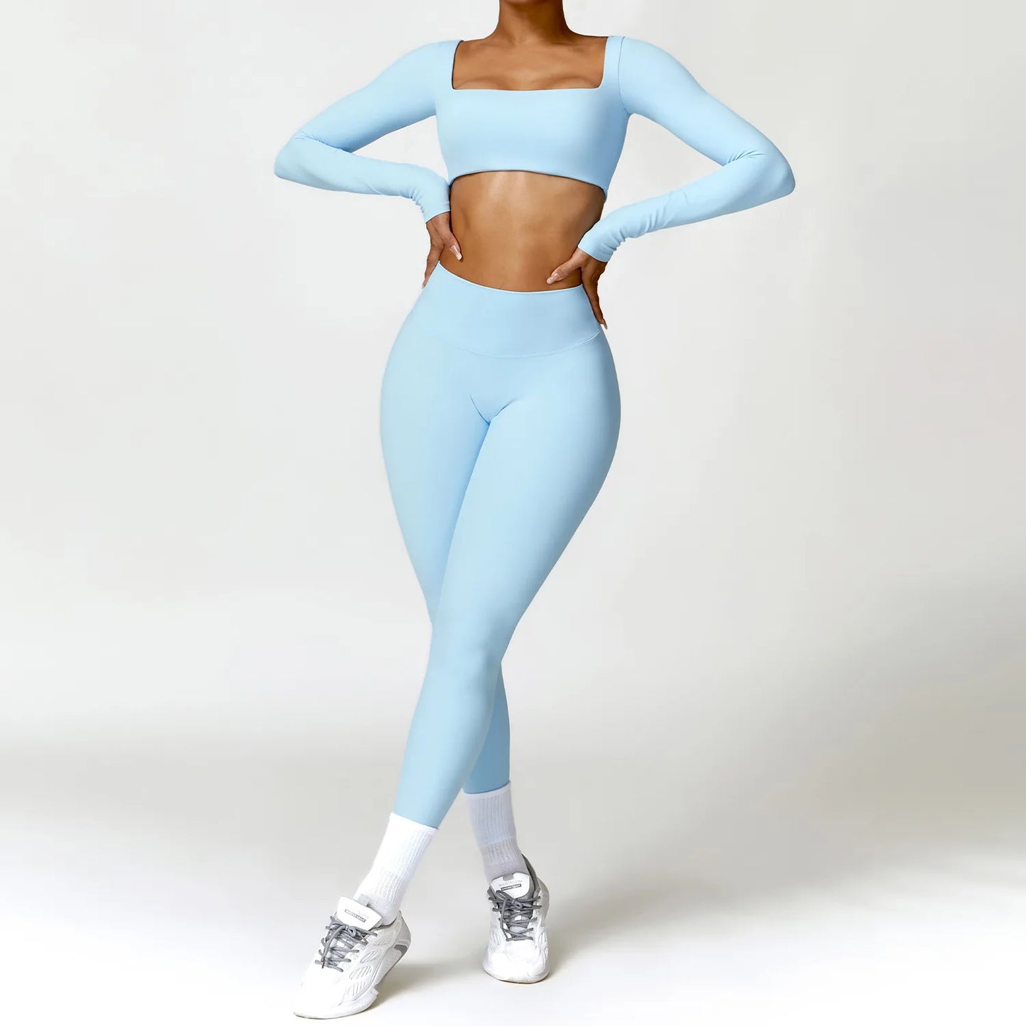 Legging Women Tracksuit Yoga Set 2PCS Sportswear Workout Clothes Athletic Wear Gym Legging Fitness Bra Crop Top Long Sleeve Sports Suits