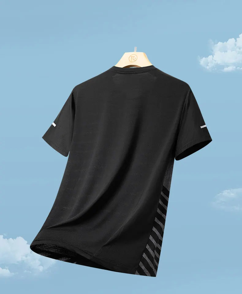 T-shirt Men Summer Ice Silk Thin Top Reflective Printing Quick Dry Short Sleeve Breathable Fitness Sports T-shirt 5XL