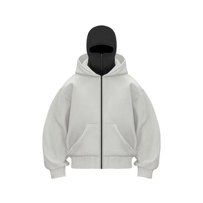 JUMPER Men and women Balaclava Y2K Gothic Harajuku winter new item double hooded sweatshirt men's hooded mask zipper sportswear