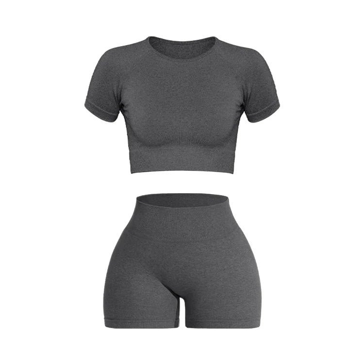 Legging 2PCS Women's Sports Yoga Set Seamless Ribbed Knitted Fitness Sportswear