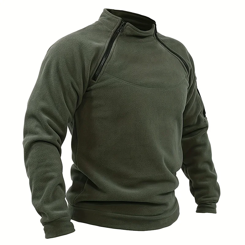 JUMPER Casual Military Sweatshirt Fleece Jacket Standing Collar Pullover Solid Color Sweater Windproof Clothes