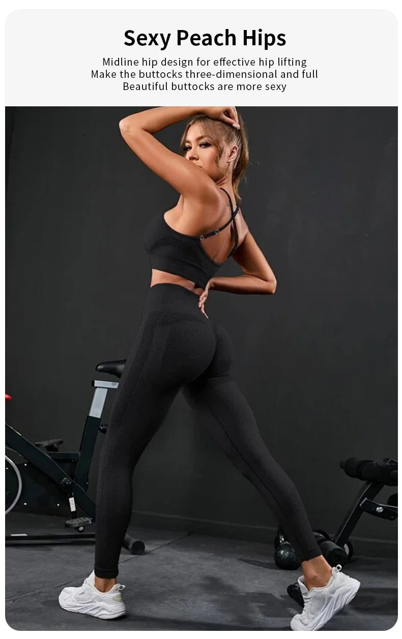 Legging 2 Pieces Women's Tracksuit Seamless Yoga Set Workout Sportswear Gym Clothing High Waist Leggings Fitness Sports Suits
