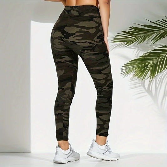 Leggings Camouflage Gray Green Tight Casual High Stretch Women's Leggings, Sporty And Sexy Fitness Retro Nine Point Pencil Pants