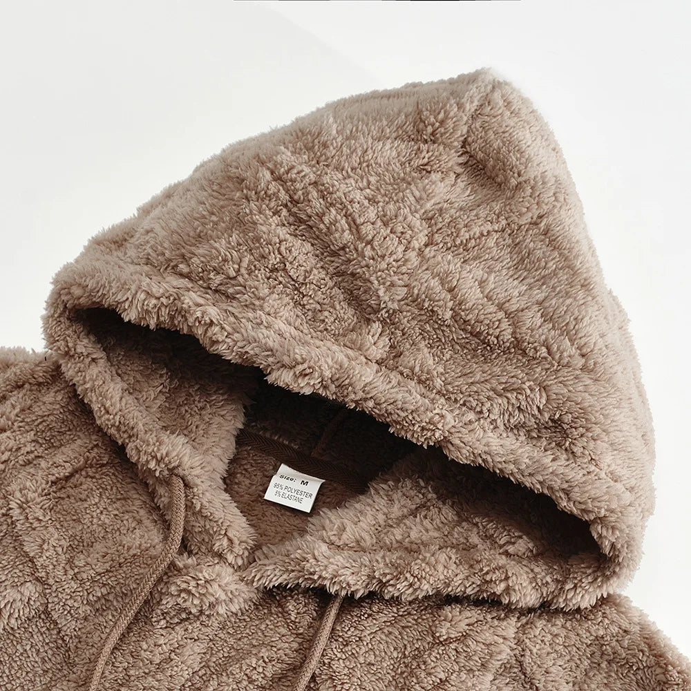 JUMPER leisure men's high street jacquard double-sided velvet hooded sports trend pullover sweater jacket