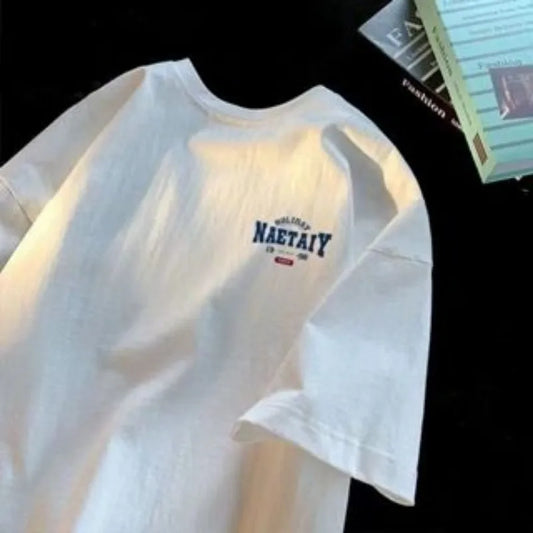 Men Short Sleeve 8XL Men Oversized Fashion Loose American Vintage Letter NAET Print Short Sleeve Round Neck Versatile Trend Couple outfit