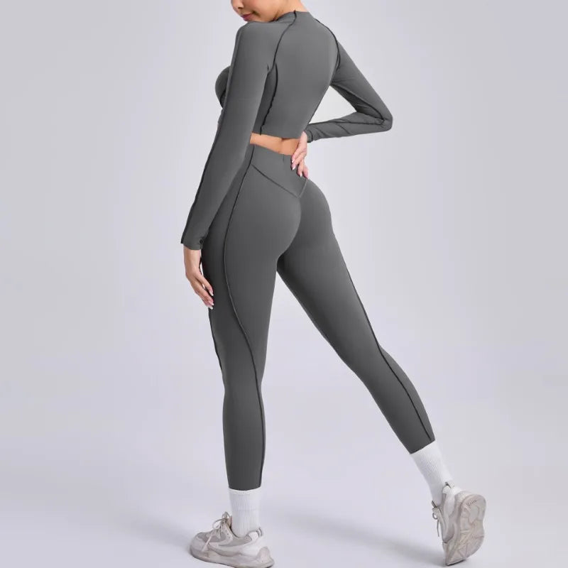 Legging Seamless Yoga Sets Sports Fitness Hip-lifting High Waist Skinny Long-sleeved Suit Running Workout Gym Leggings Sets for Women
