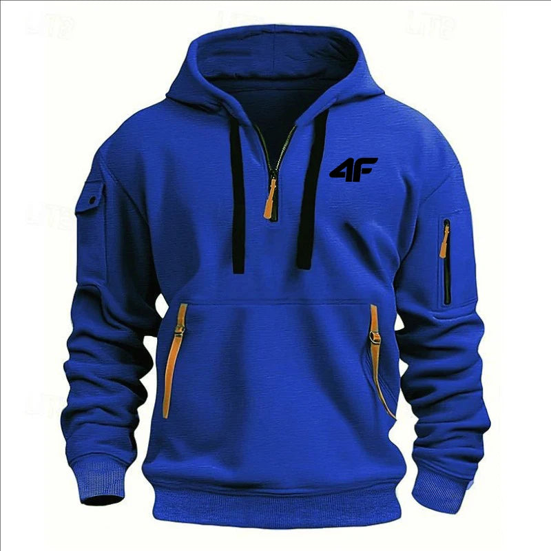 JUMPER Men's hooded sweater casual sports jumper vintage Harajuku long sleeve zipper multi-pocket casual loose coat Street