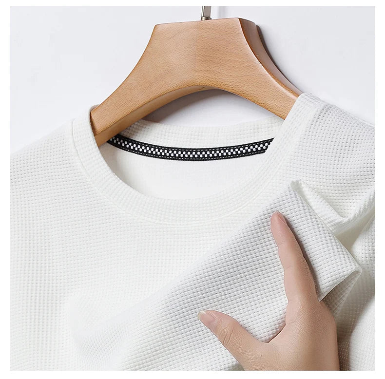 Men Short Sleeve New Summer Waffle Round Neck Short Sleeved T-shirt for Men's Short Sleeved Top