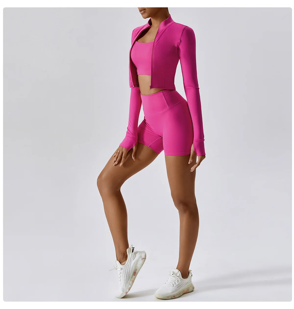Legging 3PCS Yoga Set Women Workout Sets Sportswear Gym Clothing Fitness zipper Long Sleeve High Waist Leggings Sports Suits Yoga Suit