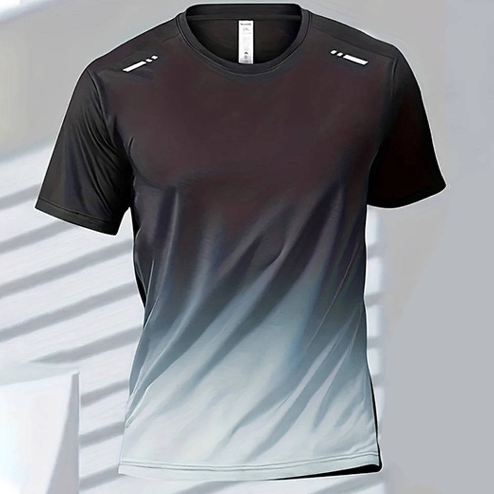T-Shirts Sports Fitness Sportswear Quick-Drying Gradient Short Sleeve Tops Outdoor Basketball Training Running Men Clothes