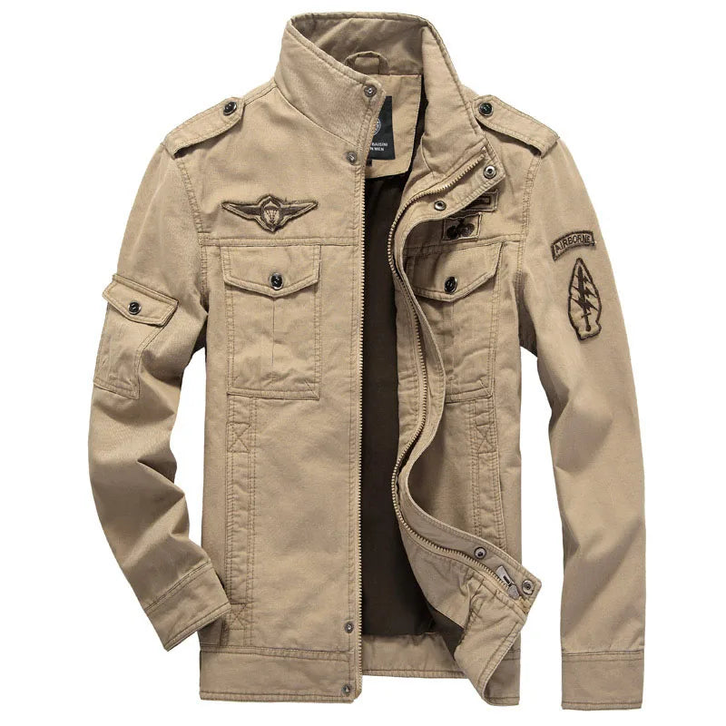 JUMPER High-quality men's military jacket 2023 new multi-pocket collar embroidered sleeve pilot tooling plus size cotton jacket men