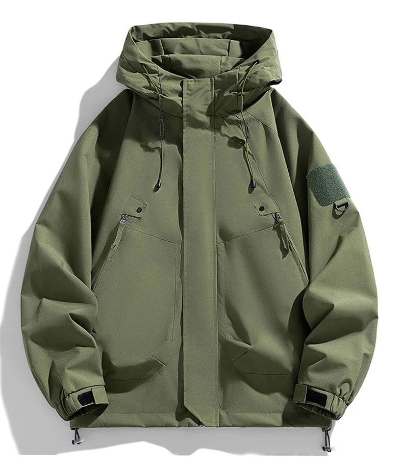 JUMPER Windbreakers Men Hooded Jacket Zipper Coat Cargo Waterproof Black Bomber Camping Loose Thin Softshell Hooded Hiking Jacket