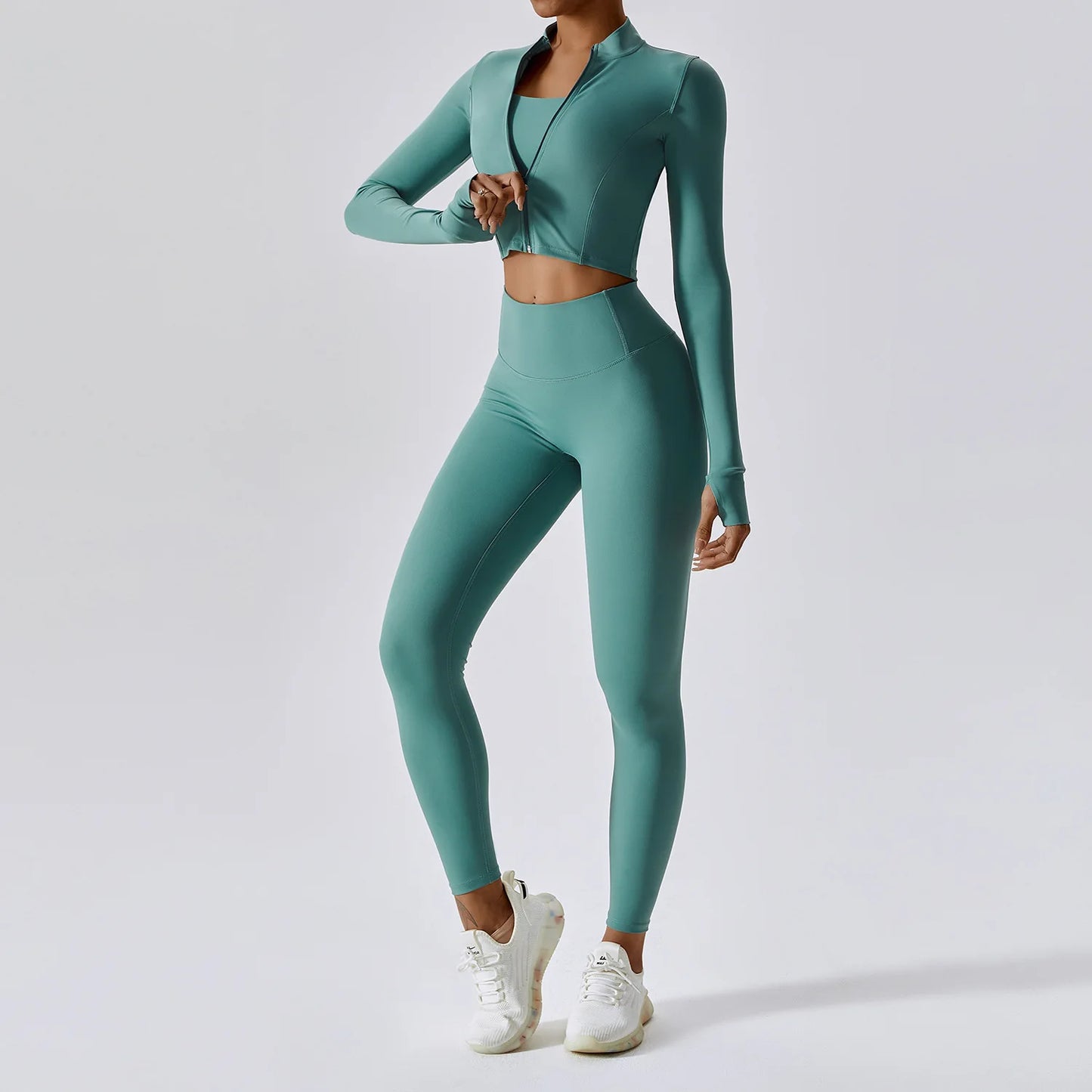 Legging 3PCS Yoga Set Women Workout Sets Sportswear Gym Clothing Fitness zipper Long Sleeve High Waist Leggings Sports Suits Yoga Suit