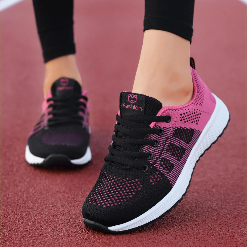 Women Sneakers  Casual Shoes Breathable Walking Mesh Lace Up Flat Shoes Sneakers Women Tenis Feminino Pink Black White