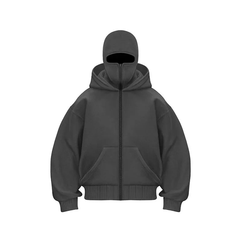 JUMPER Men and women Balaclava Y2K Gothic Harajuku winter new item double hooded sweatshirt men's hooded mask zipper sportswear