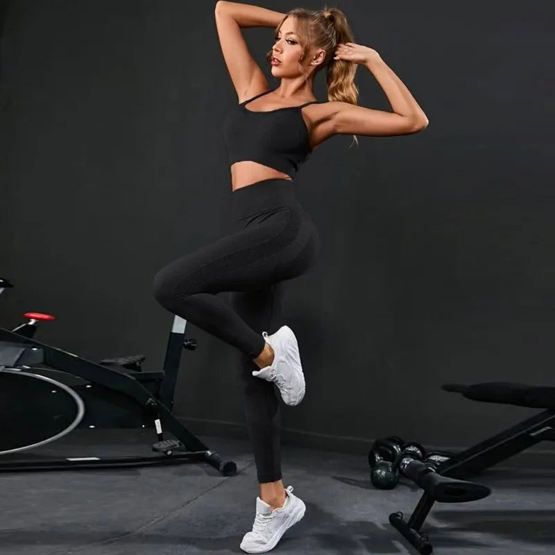 Legging 2 Pieces Women's Tracksuit Seamless Yoga Set Workout Sportswear Gym Clothing High Waist Leggings Fitness Sports Suits