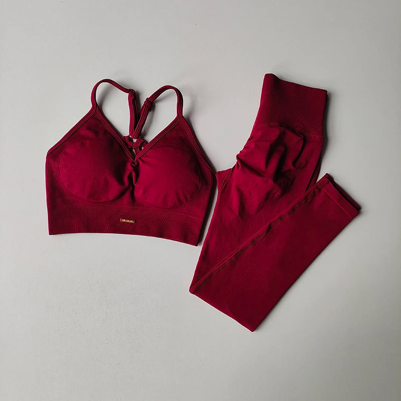 Legging Seamless Hip Lifting Fitness Set Women's V-neck Bra Leggings Yoga Set Quick Drying Exercise Iron Massage High Fat Tight Pants