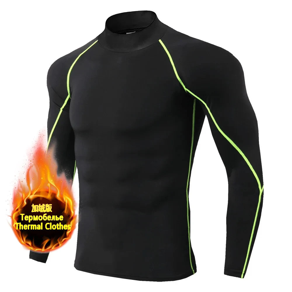 T-shirts Winter Man Compression Shirt Cycling Clothing Warmth Shirt Warm Bottoming Shirt Men Compression T-Shirt Gym Sportswear 2024 New