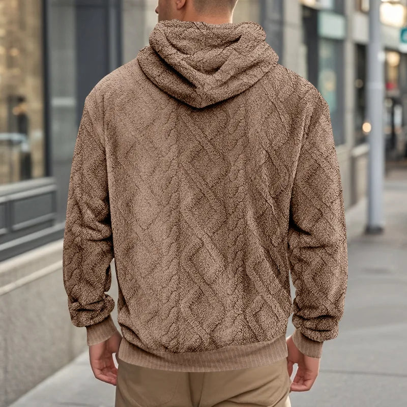 JUMPER leisure men's high street jacquard double-sided velvet hooded sports trend pullover sweater jacket