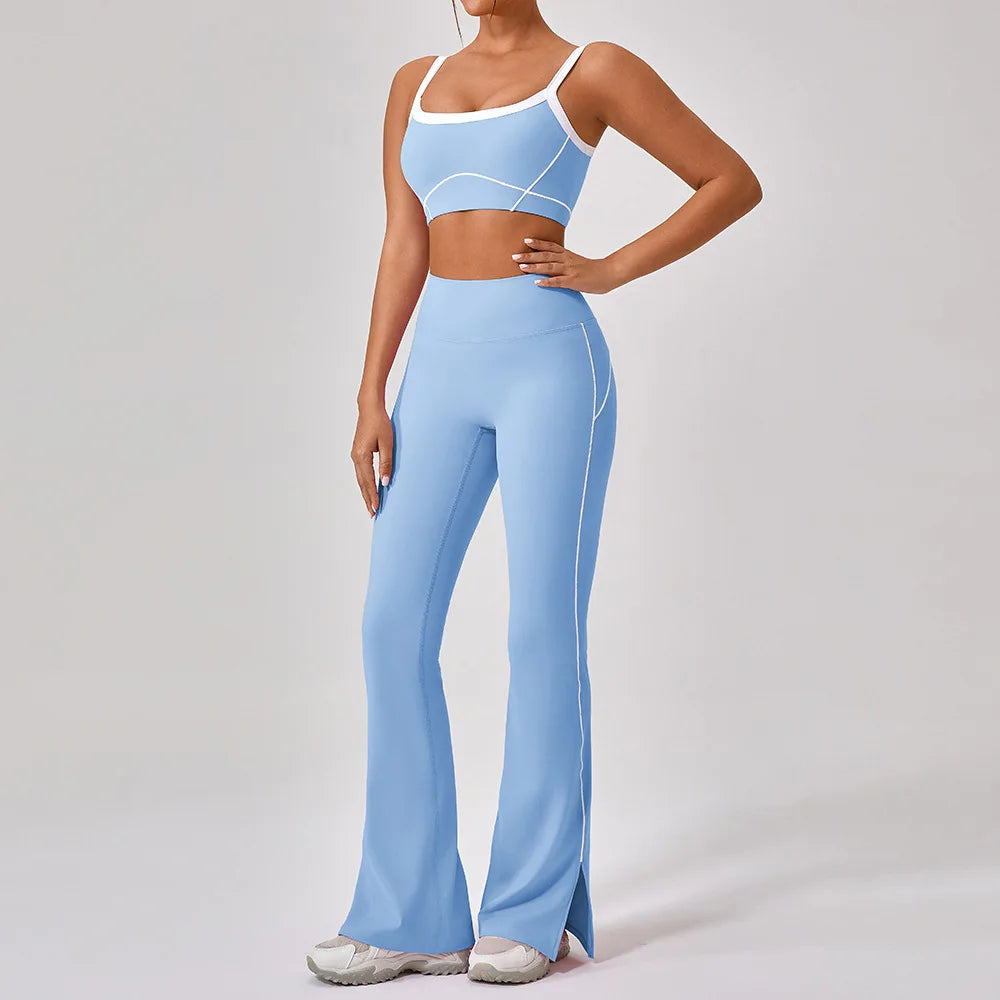Legging Yoga Set Women Sport Bra Gym Workout Legging High Waist Wide Flare Pant Fitness Sports Shorts Active Wear Suit