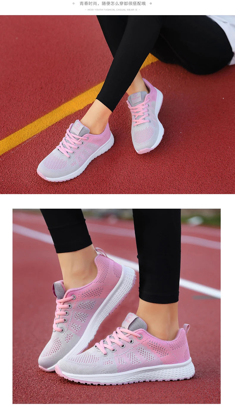 Women Sneakers  Casual Shoes Breathable Walking Mesh Lace Up Flat Shoes Sneakers Women Tenis Feminino Pink Black White