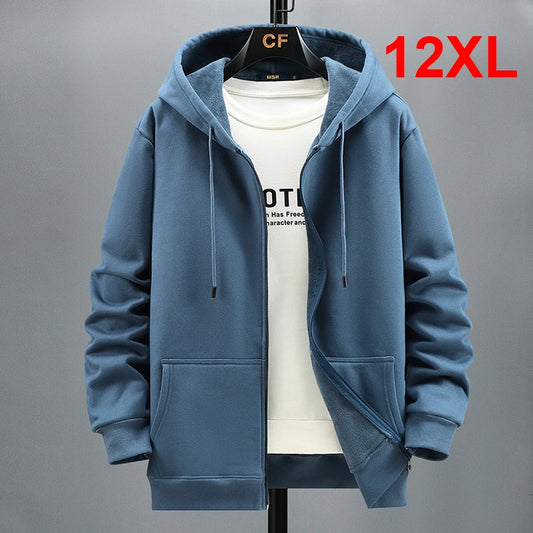 JUMPER Big Size Hoodie Men Autumn Winter Fleece Hoodies Solid Color Jacket Zip Up Hoodies 12XL Blue Black Red Grey