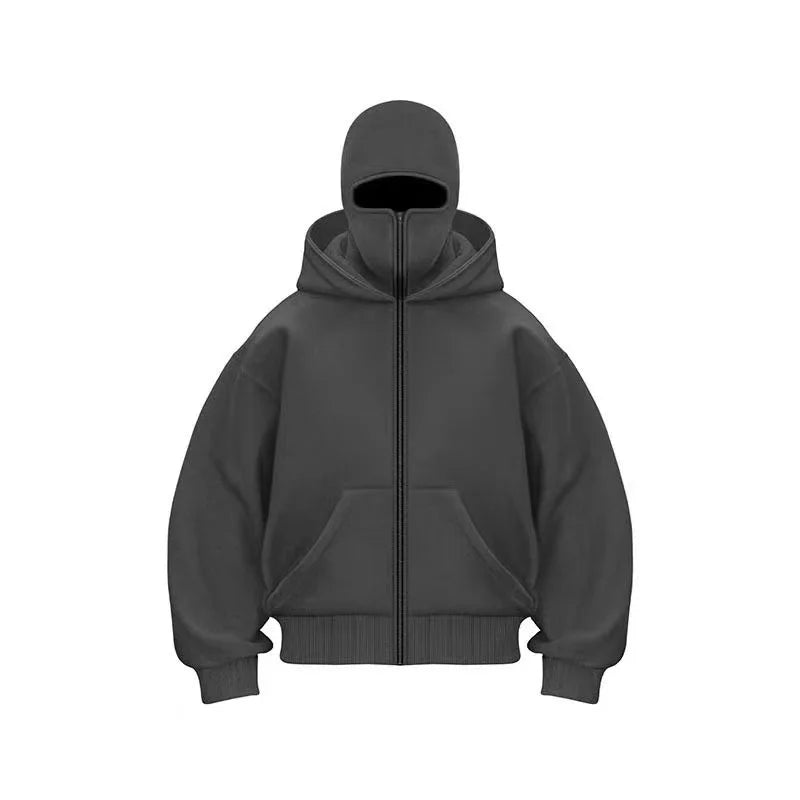 JUMPER Men and women Balaclava Y2K Gothic Harajuku winter new item double hooded sweatshirt men's hooded mask zipper sportswear