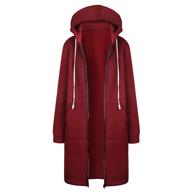 Hoodies Women ThickenHoodies Parkas Loose Hooded Jackets Zipper Pocket Maxi Size Sweatshirt Sports Dresses Outwear