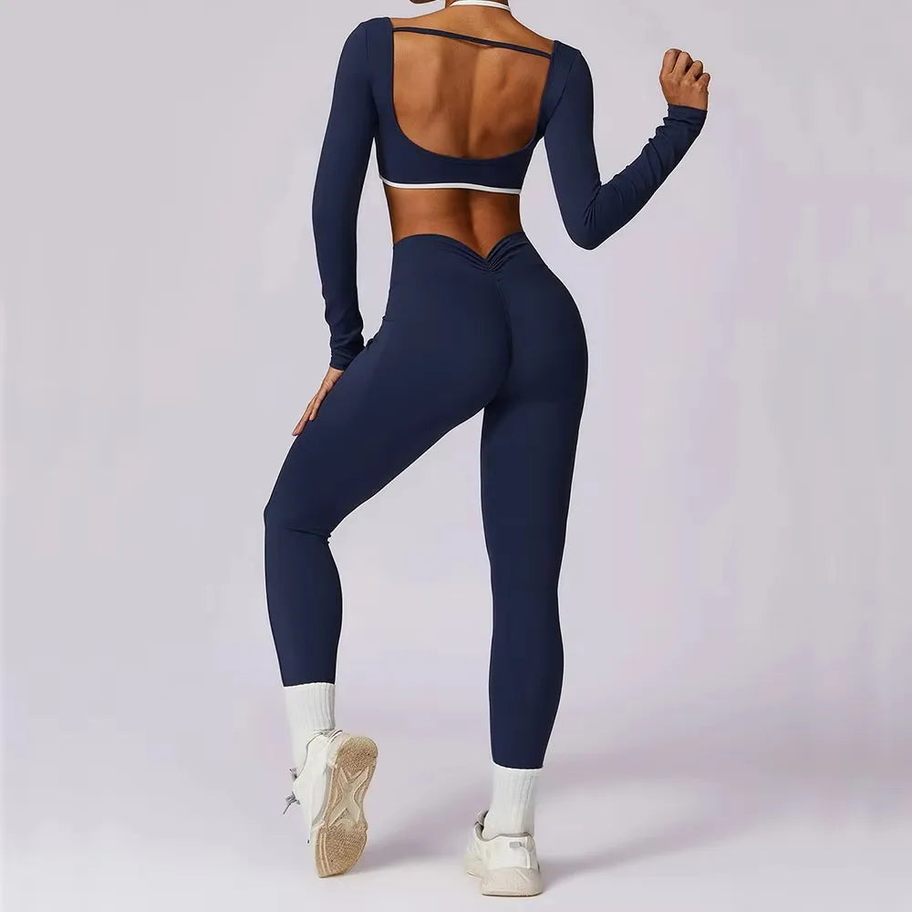 Legging Yoga Set 2PCS Women Sportswear Push Up Workout Clothes Athletic Wear Gym Legging Fitness Bra Crop Top Long Sleeve Sports Suits