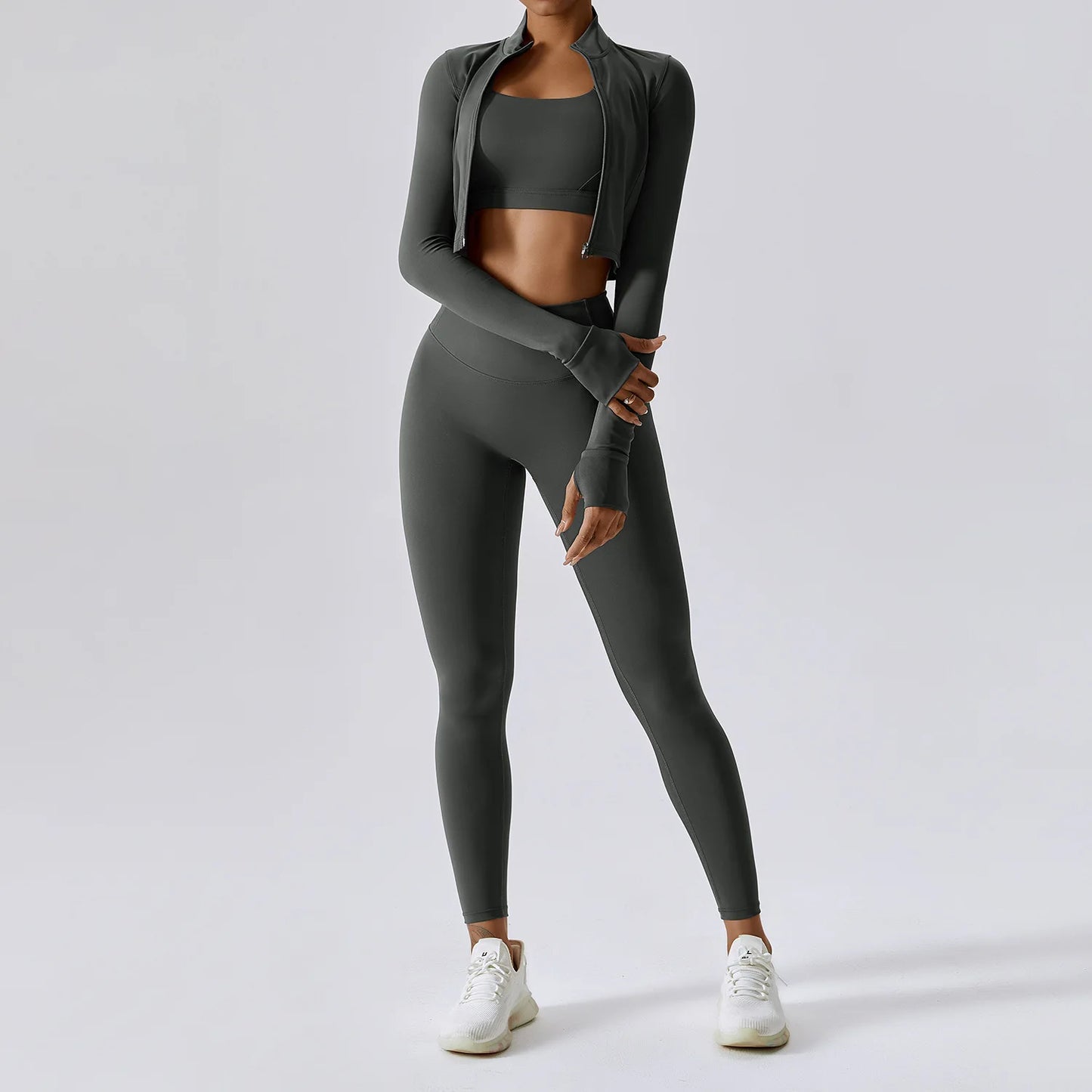 Legging 3PCS Yoga Set Women Workout Sets Sportswear Gym Clothing Fitness zipper Long Sleeve High Waist Leggings Sports Suits Yoga Suit