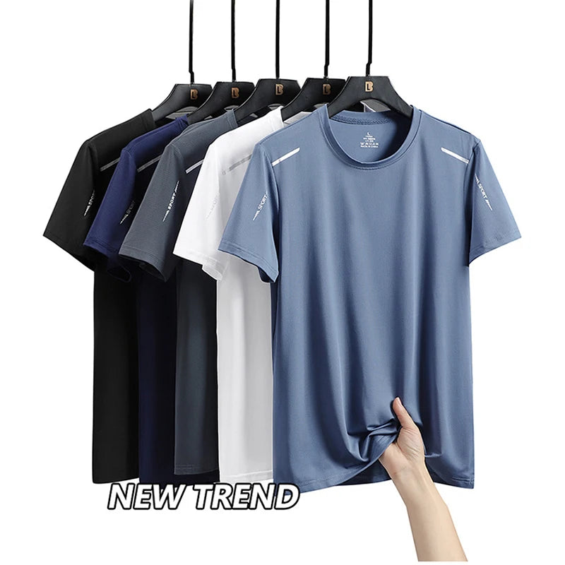 T-shirts Men's Running Quick Drying T-shirts Breathable Hiking Fishing Tees Soft Elasticity Outdoor Sports Short Shirt Summer