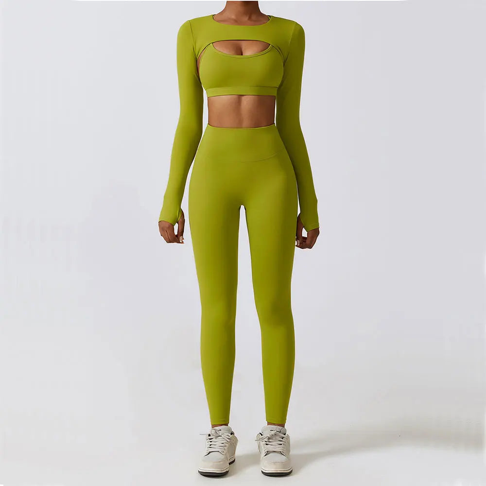 Legging Women's Sportswear Yoga Set Workout Clothes Athletic Wear Sports Gym Legging 2/3PCS Fitness Bra Crop Top Long Sleeve Yoga Suit