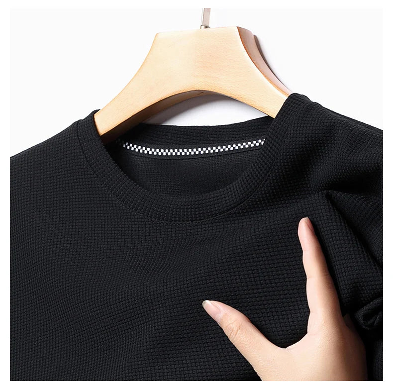 Men Short Sleeve New Summer Waffle Round Neck Short Sleeved T-shirt for Men's Short Sleeved Top