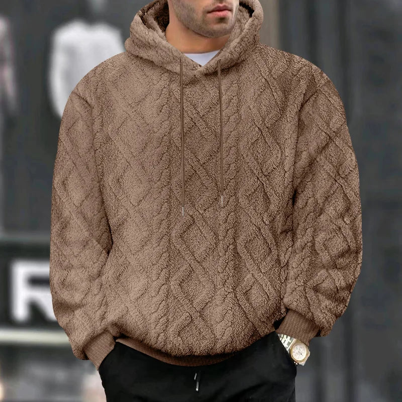 JUMPER  leisure men's high street jacquard double-sided velvet hooded sports trend pullover sweater jacket