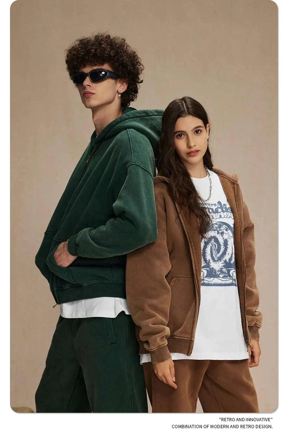 JUMPER Men's Wear Wax Printing Vintage Male Hoodies Oversized Loose Zipper Water Washed Plush Sweatshirt Trendy New 9C9349