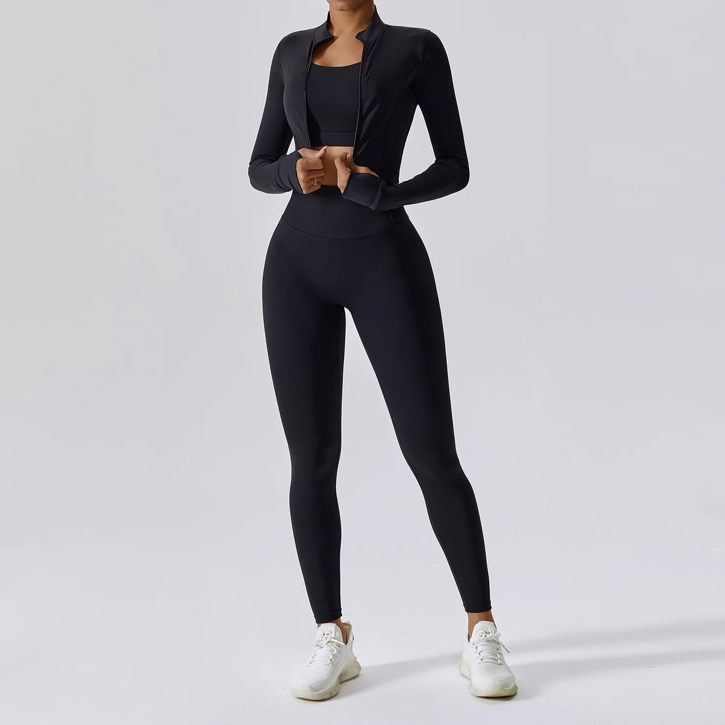 Legging 3PCS Yoga Set Women Workout Sets Sportswear Gym Clothing Fitness zipper Long Sleeve High Waist Leggings Sports Suits Yoga Suit