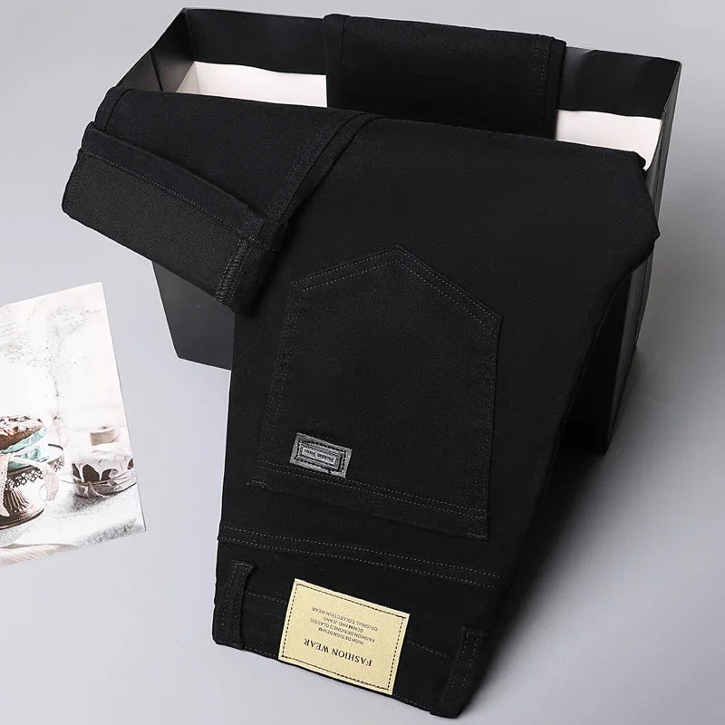 Men's Clothing Slim Jeans Fashion Brown Business Casual Stretch Denim Pants Male Brand Trousers