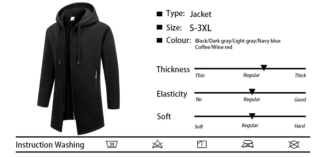 JUMPER Men's Hoodies Jacket Fleece Warm Zipper Hooded Sweatshirts Loose Casual Long Sleeve Coat Solid Color Outerwear