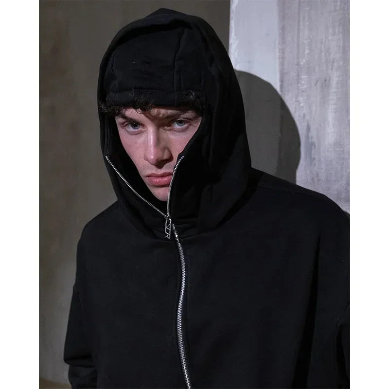 JUMPER Men and women Balaclava Y2K Gothic Harajuku winter new item double hooded sweatshirt men's hooded mask zipper sportswear