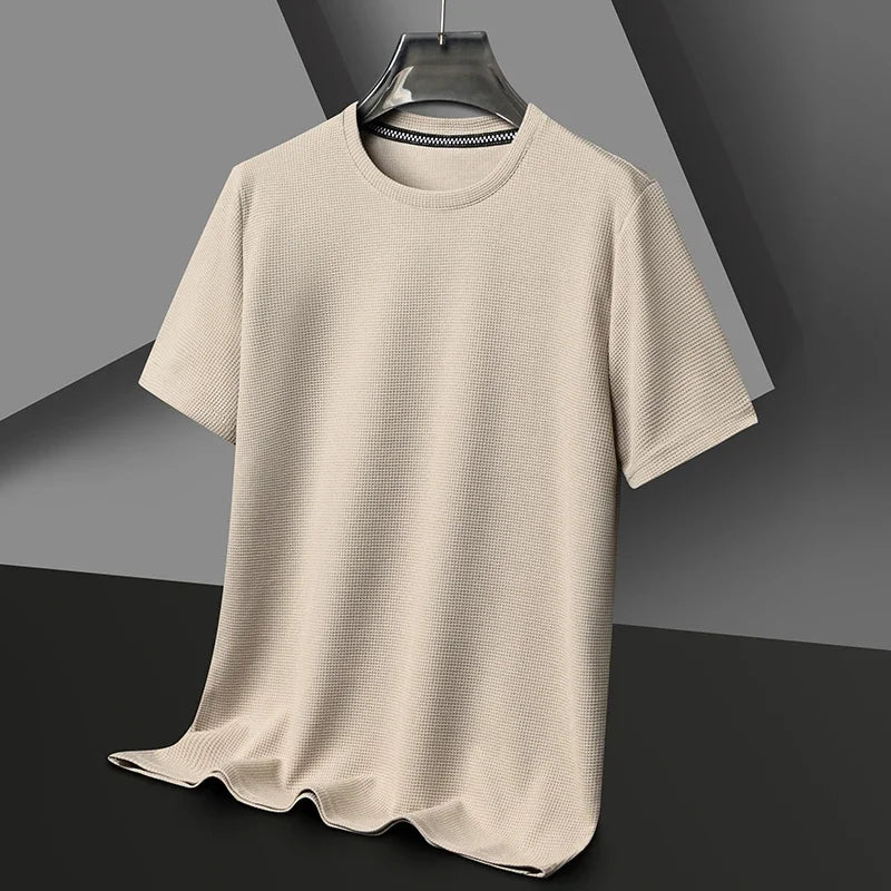 Men Short Sleeve New Summer Waffle Round Neck Short Sleeved T-shirt for Men's Short Sleeved Top