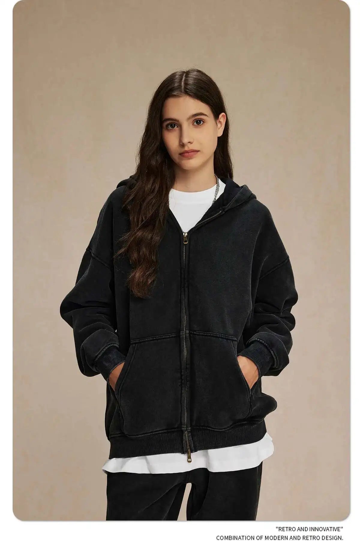 JUMPER Men's Wear Wax Printing Vintage Male Hoodies Oversized Loose Zipper Water Washed Plush Sweatshirt Trendy New 9C9349