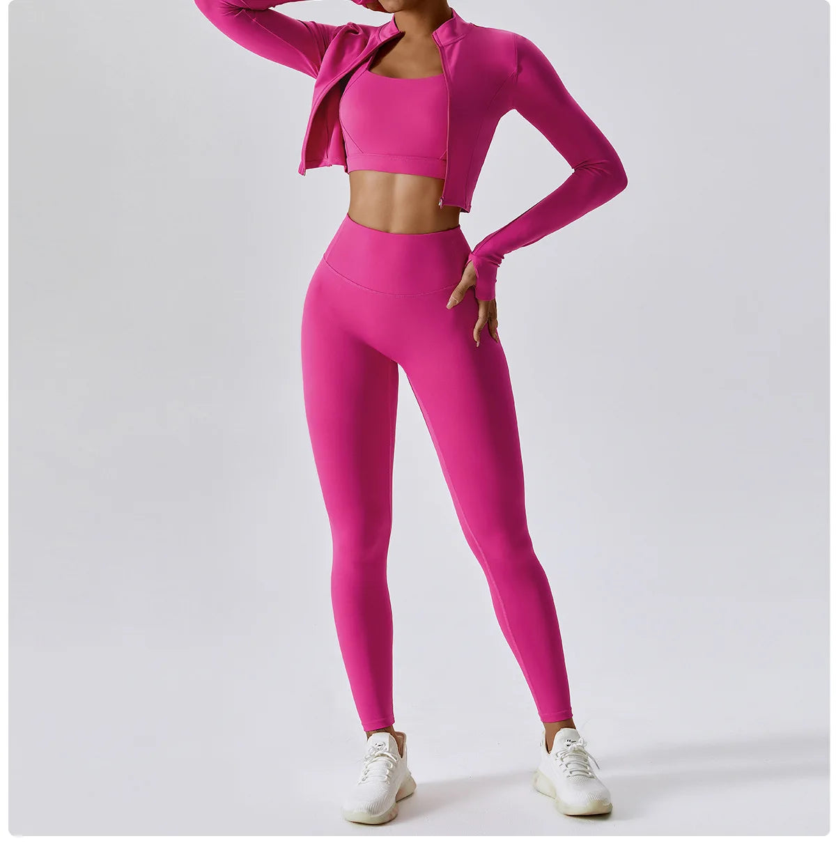 Legging 3PCS Yoga Set Women Workout Sets Sportswear Gym Clothing Fitness zipper Long Sleeve High Waist Leggings Sports Suits Yoga Suit