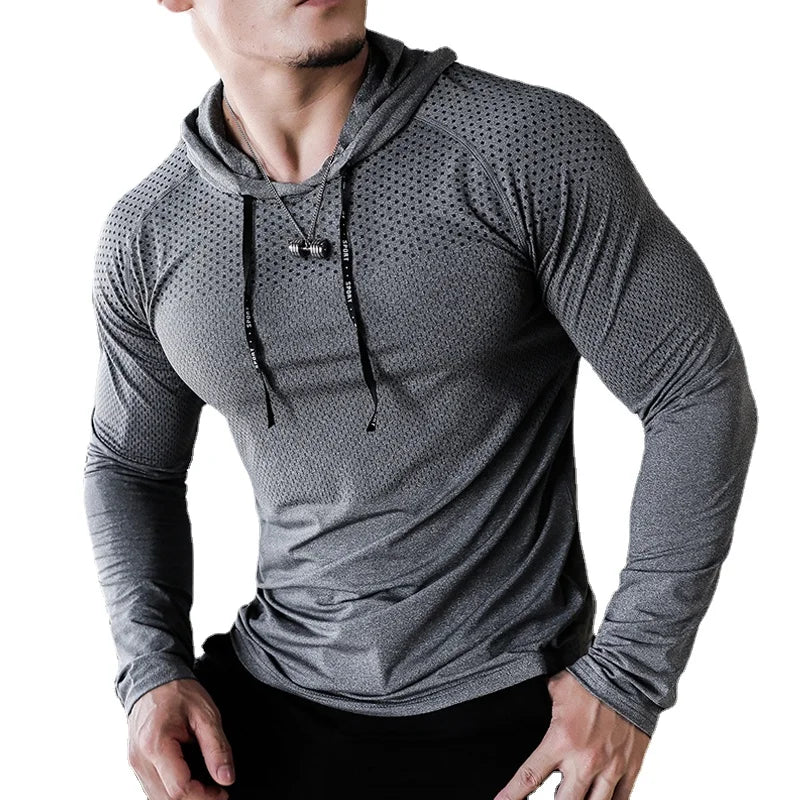 T-shirts Mens Fitness Tracksuit Running Sport Hoodie Gym Joggers Hooded Outdoor Workout Shirts Tops Clothing Muscle Training Sweatshirt