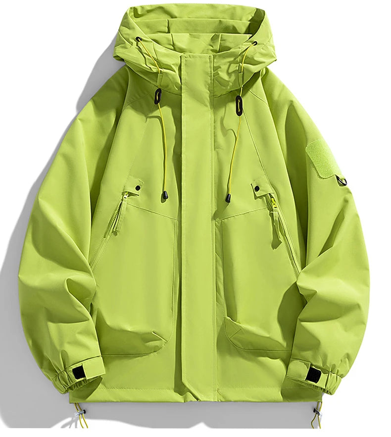 JUMPER Windbreakers Men Hooded Jacket Zipper Coat Cargo Waterproof Black Bomber Camping Loose Thin Softshell Hooded Hiking Jacket