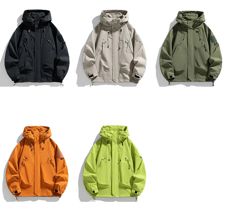 JUMPER Windbreakers Men Hooded Jacket Zipper Coat Cargo Waterproof Black Bomber Camping Loose Thin Softshell Hooded Hiking Jacket