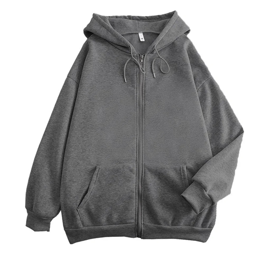 JUMPER High Street Hoodie Men Solid Color Zip Up Long Sleeve Loose Jacket Coats Casual Hooded Sweatshirt Y2K Fashion Outdoor Clothes