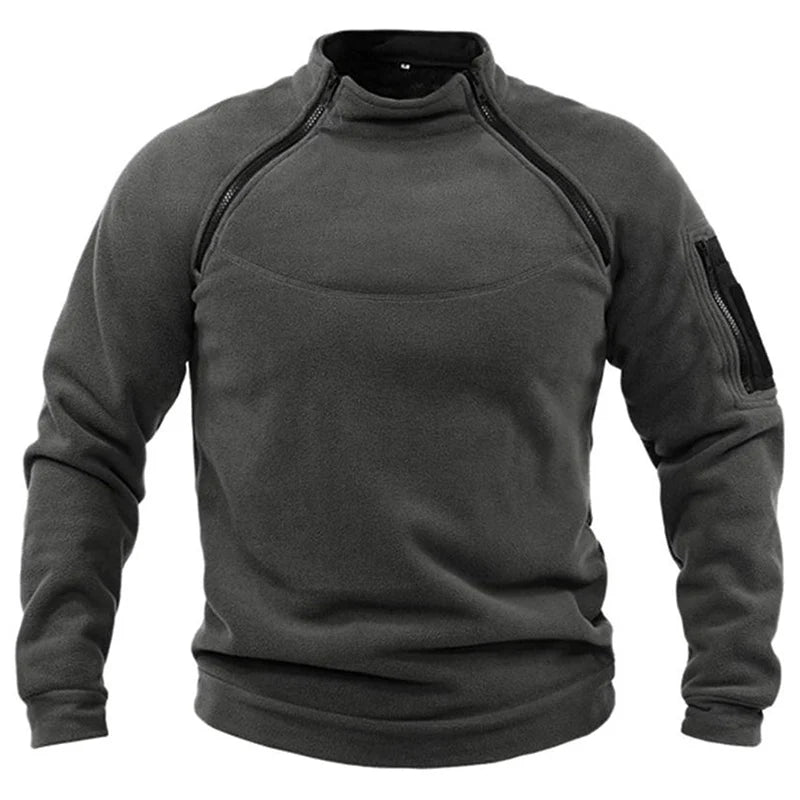 JUMPER Casual Military Sweatshirt Fleece Jacket Standing Collar Pullover Solid Color Sweater Windproof Clothes