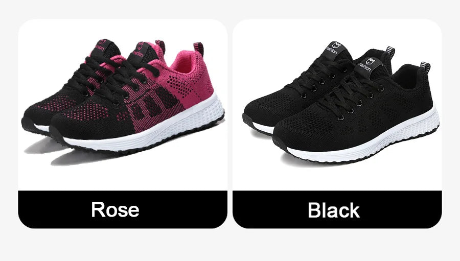Women Sneakers  Casual Shoes Breathable Walking Mesh Lace Up Flat Shoes Sneakers Women Tenis Feminino Pink Black White