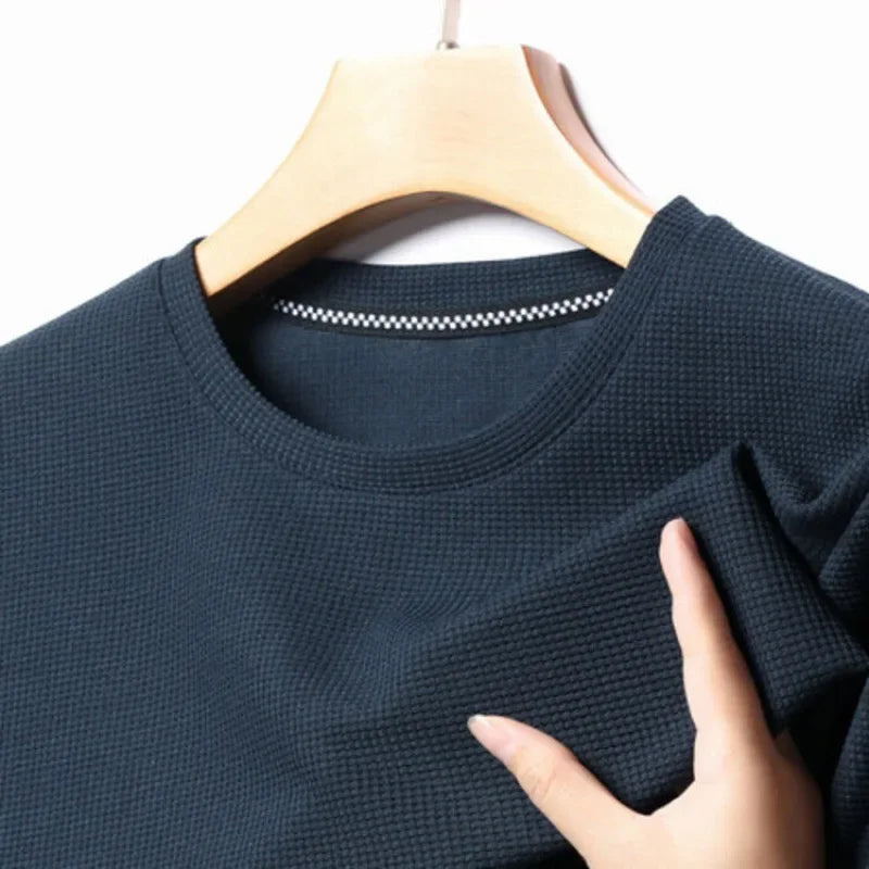 Men Short Sleeve New Summer Waffle Round Neck Short Sleeved T-shirt for Men's Short Sleeved Top