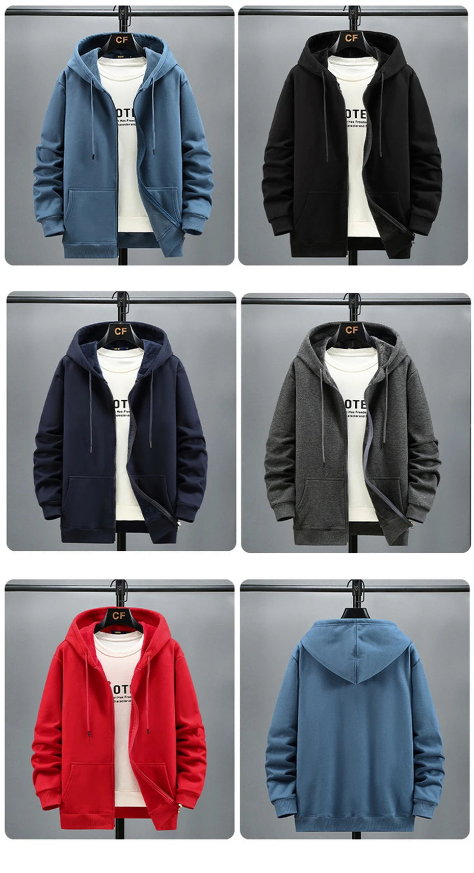 JUMPER Big Size Hoodie Men Autumn Winter Fleece Hoodies Solid Color Jacket Zip Up Hoodies 12XL Blue Black Red Grey
